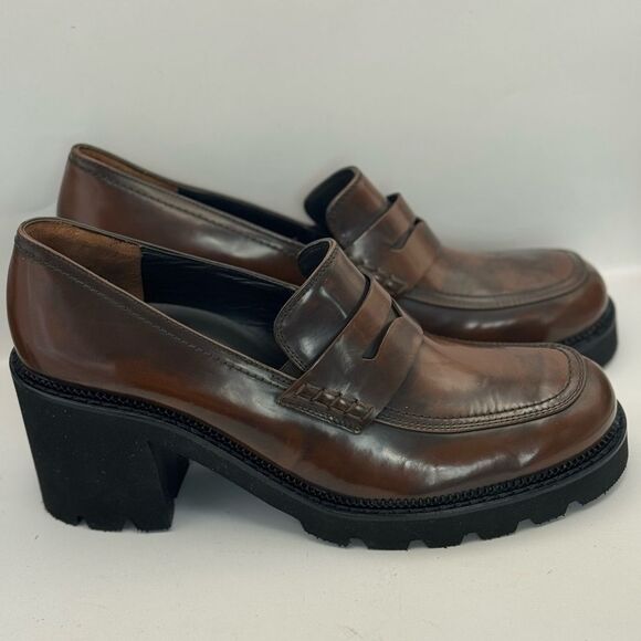 Paul Green Shoes - Paul Green Women’s Size 10.5 Janice Lug Sole Heeled Loafers Brown Leather
